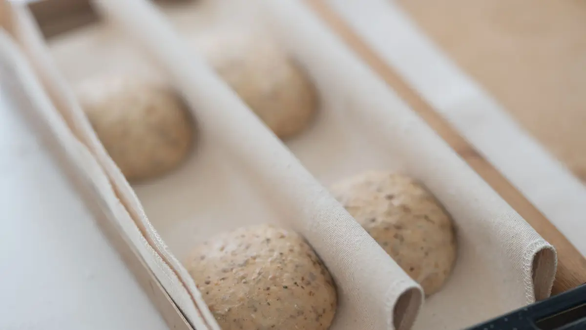 Deegbollen die los van elkaar fermenteren in aparte bakjes